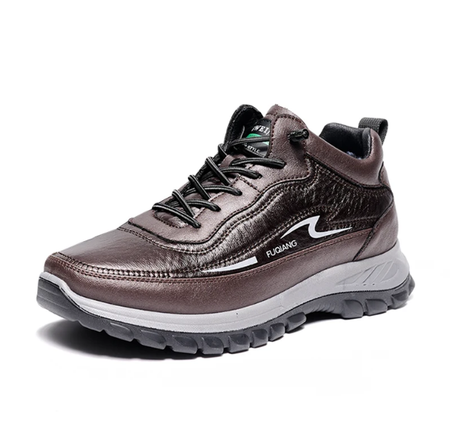 Custom men's low cut synthetic leather snow shoes winter warm plush sports and casual snow shoes for men