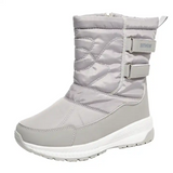 Winter plush and thick soled mid length snow boots for women versatile grey waterproof women' s snow boots shoes