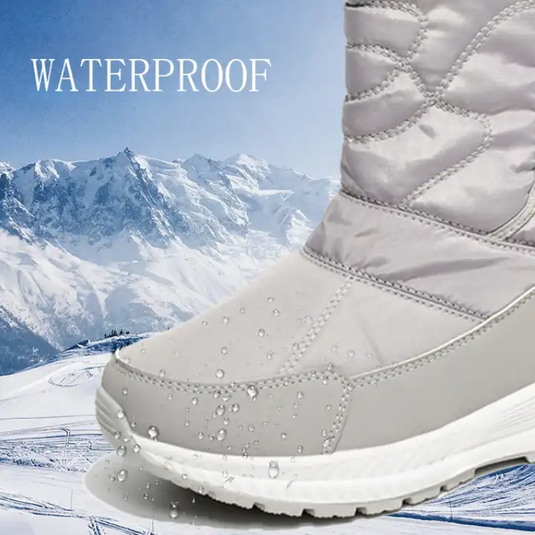 Winter plush and thick soled mid length snow boots for women versatile grey waterproof women' s snow boots shoes