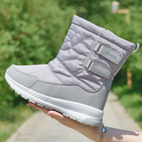 Winter plush and thick soled mid length snow boots for women versatile grey waterproof women' s snow boots shoes