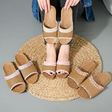 Indoor anti-slip EVA outsole sweat-absorbant linen woven slippers simple floral breathable upper linen slipper