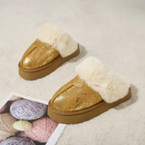Hot Selling Solid Color Snake Pattern Shining Plush Slippers Winter Warm Thick Light Sole Plush Slippers