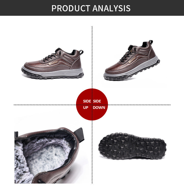 Custom men's low cut synthetic leather snow shoes winter warm plush sports and casual snow shoes for men