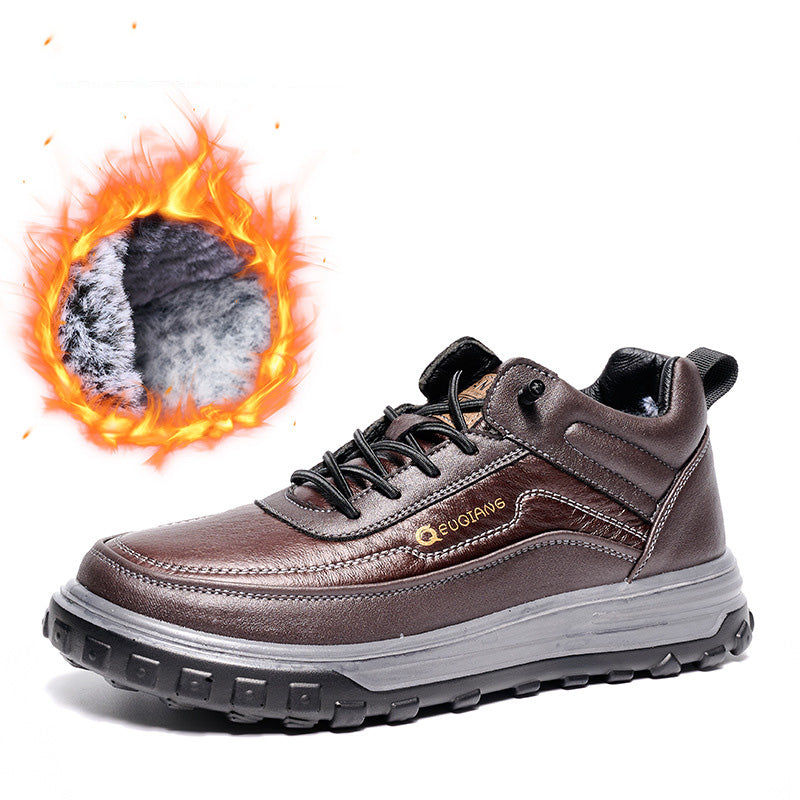 Custom men's low cut synthetic leather snow shoes winter warm plush sports and casual snow shoes for men