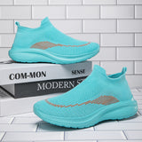 New Fashion Fly Woven Shoes Wholesale Large Size Men's Slip-on Mesh Elastic Eva Sole Couple Style Sneakers