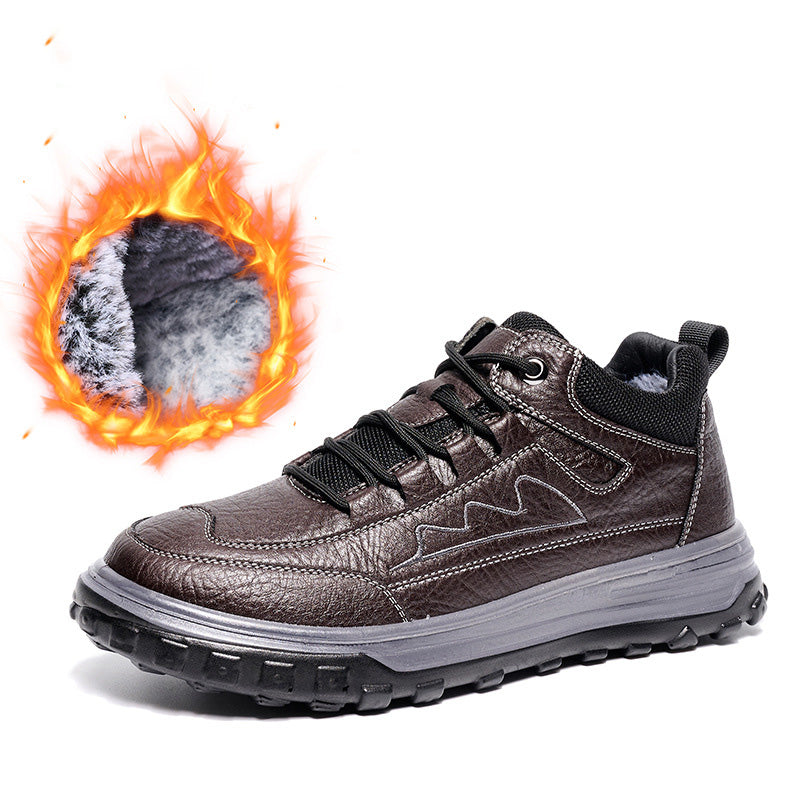 Custom men's low cut synthetic leather snow shoes winter warm plush sports and casual snow shoes for men