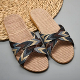 New Summer Colorful Stripes Linen Anti-Slip Slippers For Women Cool Comfortable Home Men' s Home Linen Slippers