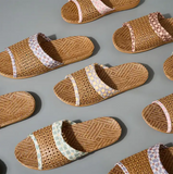 Indoor anti-slip EVA outsole sweat-absorbant linen woven slippers simple floral breathable upper linen slipper